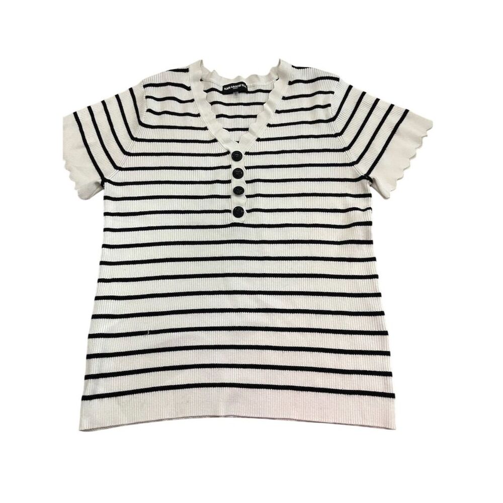 Karl Lagerfeld Paris Women's XL Black Striped Knit Pullover Top